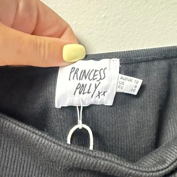 Princess Polly Becca Long Sleeve Crop Top Black Ribbed Sweetheart Neck US 8 NEW - Picture 5 of 5